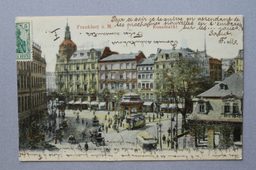 Ansichtskarte AK Frankfurt Main 1907 Rossmarkt Straßenbahn Kutsche Geschäft Straßen Architektur Ortsansicht Hessen